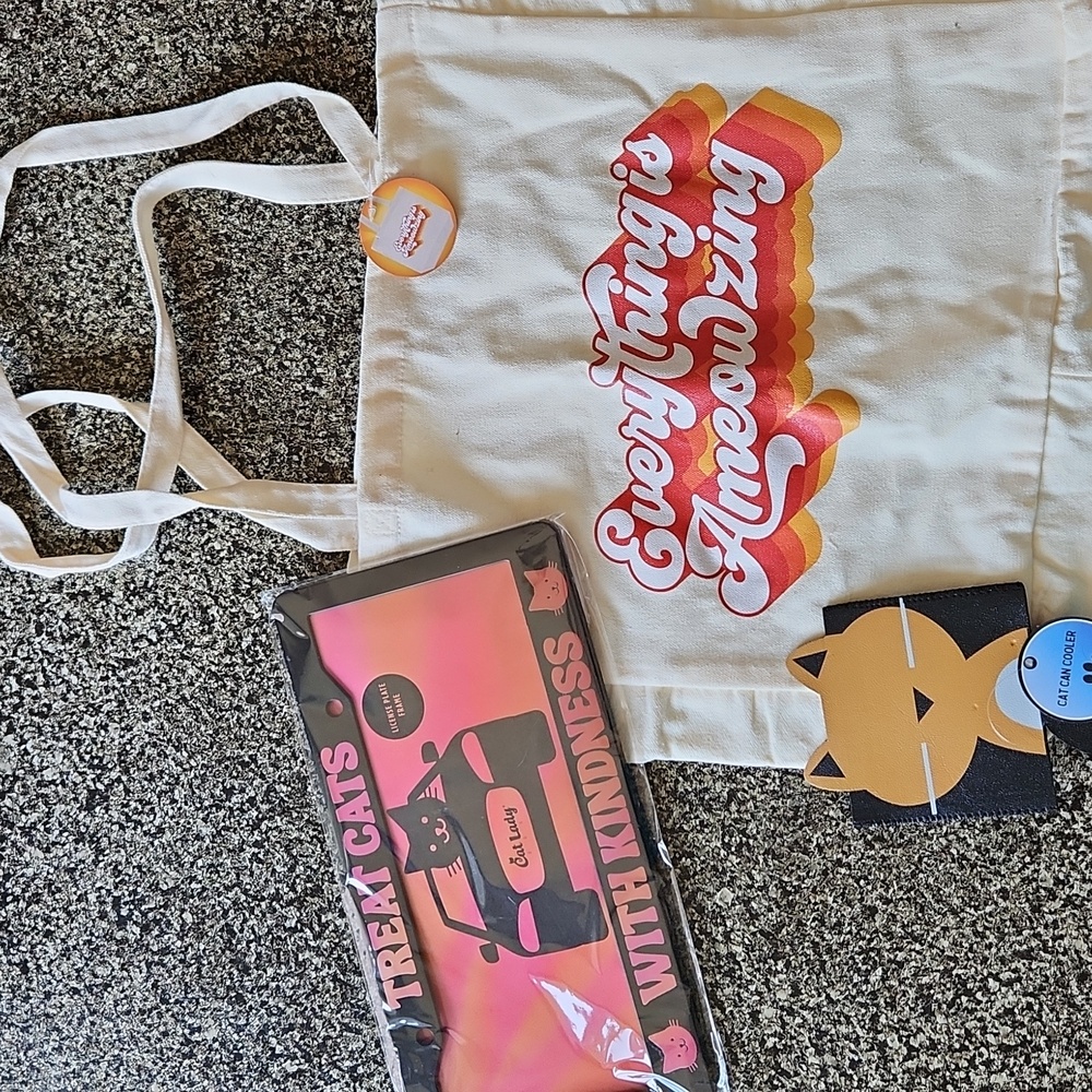 Cat Lady Box 3 Set, License Plate Cover, Tote & Can Cooler